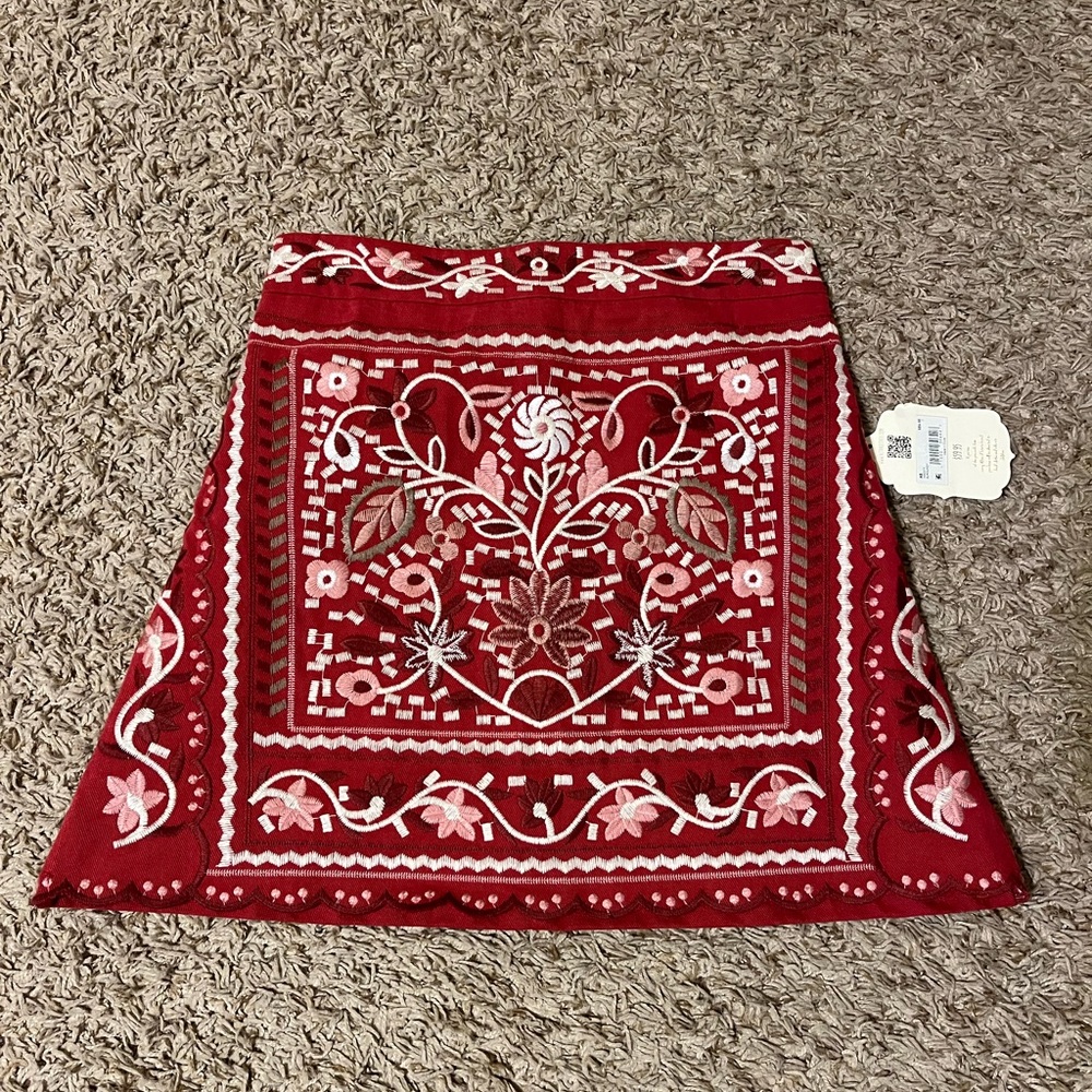 Altar'd State Burgundy and White Embroidered A-Line Skirt
